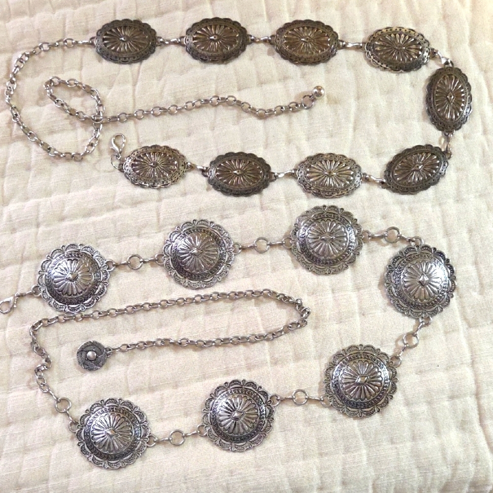 Vintage Silver Concho Chain Belts (2)